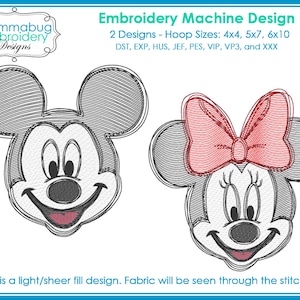 Boy and Girl Mouse Scribble Sketch Faces TWO Designs DIGITAL Embroidery Machine Design File