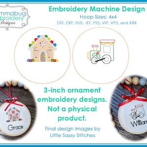 Train and Gingerbread House Designs to make Christmas Ornaments DIGITAL Embroidery Machine Design Files