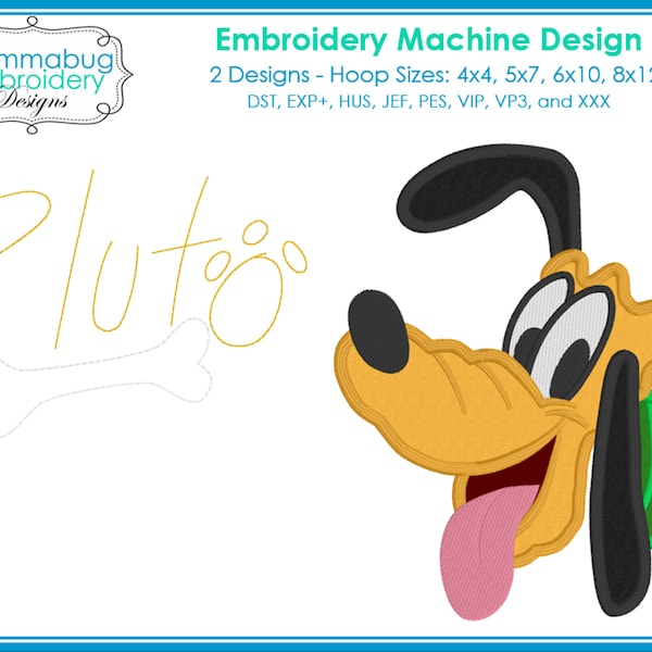 Pluto Face and Signature DIGITAL Embroidery Machine Design File