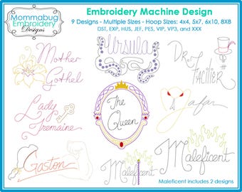 8 Princess Villains Autograph Signatures DIGITAL Embroidery Machine Design File