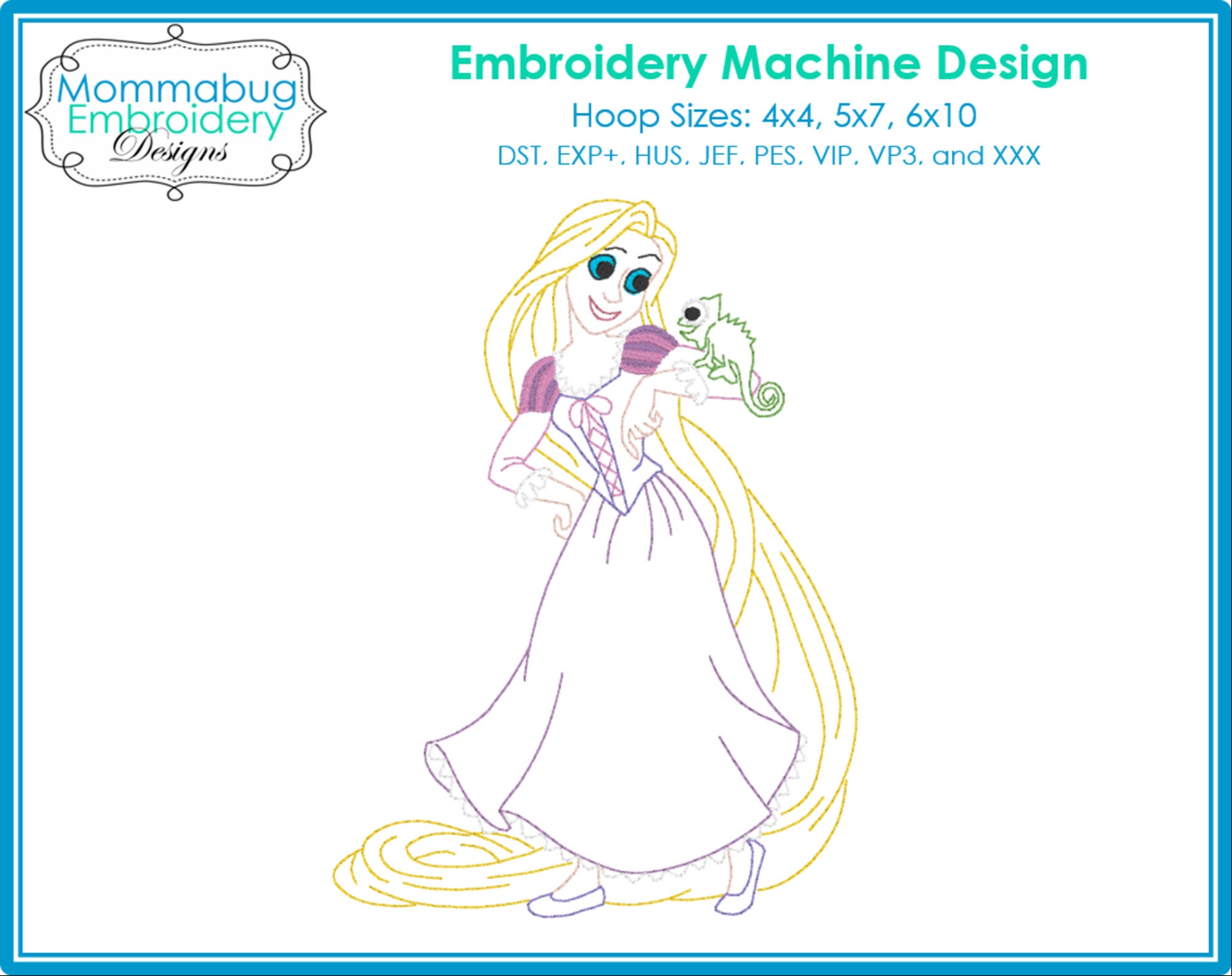 Tangled Rapunzel and Pascal Colorwork DIGITAL Embroidery Machine