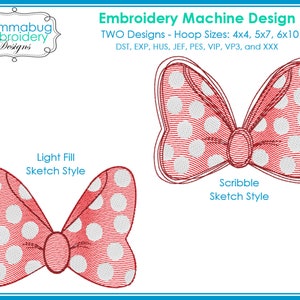 Girl Mouse Bow Scribble Sketch DIGITAL Embroidery Machine Design File