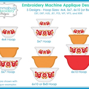 Pyrex Friendship Stacked Applique Bowls DIGITAL Embroidery Machine Design File