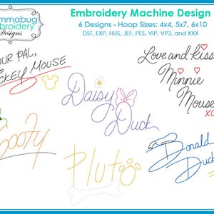 Mickey and Friends Signatures DIGITAL Embroidery Machine Design File