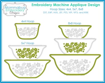 Spring Blossoms Pyrex Bowls Stacked Applique DIGITAL Embroidery Machine Design File