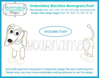 Toy Dog Dachshund Monogram Frame and Embroidery Font Includes BX File DIGITAL Embroidery Machine Design File