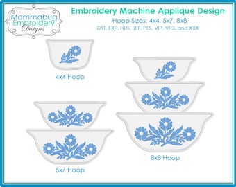 Corningware Blue Cornflower Mash Up with Pyrex Style Bowls DIGITAL Embroidery Machine Design File