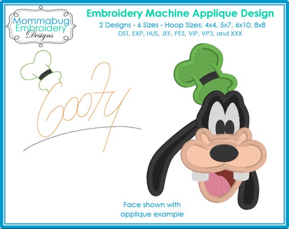 Goofy Face and Signature DIGITAL Embroidery Machine Applique Design File