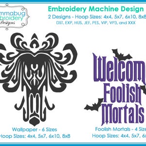 Haunted Mansion Wallpaper Face Welcome Foolish Mortals DIGITAL Embroidery Machine Design File