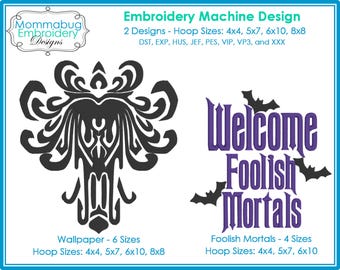 Haunted Mansion Wallpaper Face Welcome Foolish Mortals DIGITAL Embroidery Machine Design File