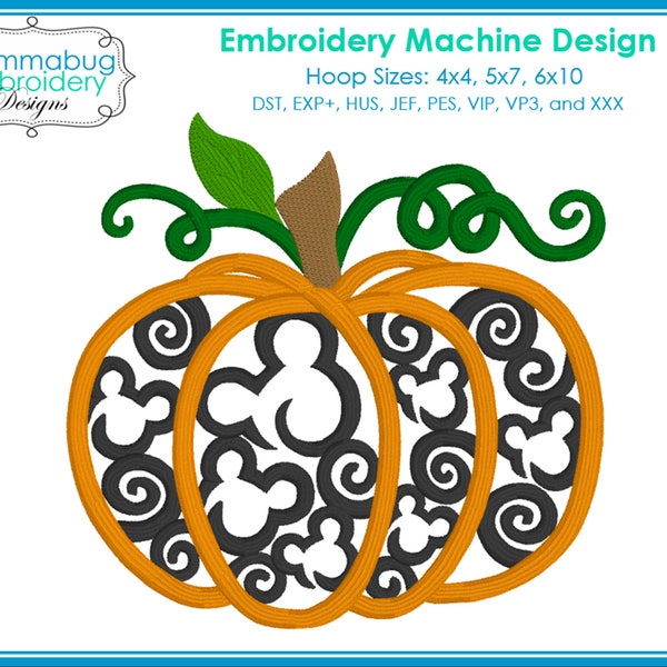 Mickey Head Swirls Pumpkin DIGITAL Embroidery Machine Design File