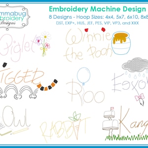 Winnie the Pooh and Friends Autograph Signatures DIGITAL Embroidery Machine Design File