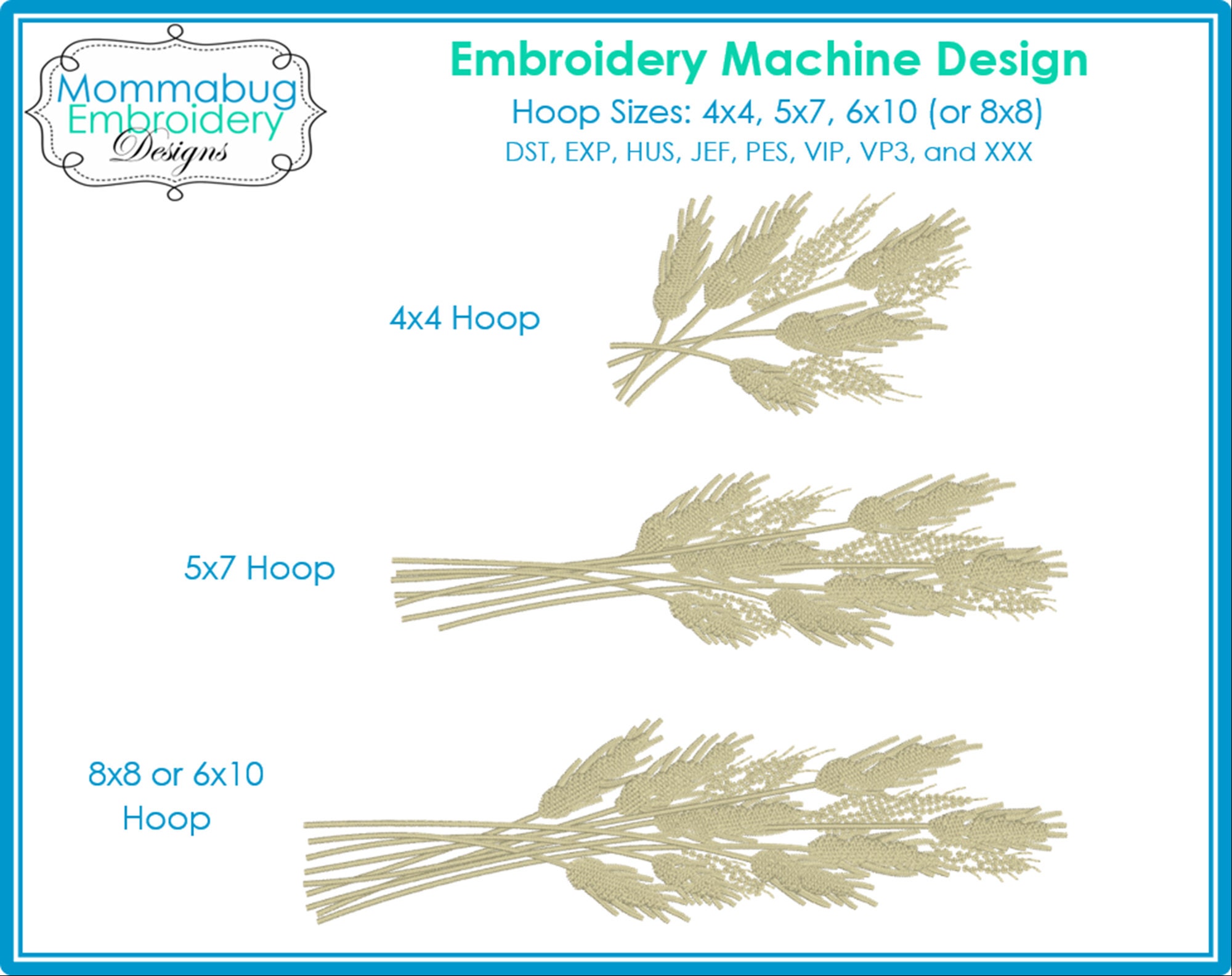Pyrex Autumn Harvest Wheat DIGITAL Embroidery Machine Design File