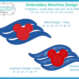 Magical Cruise with Mouse Head and Waves Filled and Applique DIGITAL Embroidery Machine Design File