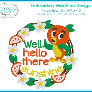 Orange Vogel Kranz Hello Sunshine DIGITAL Stickdatei für die Maschine