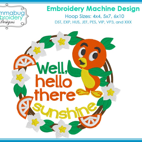 Orange Bird Wreath Hello Sunshine DIGITAL Embroidery Machine Design File