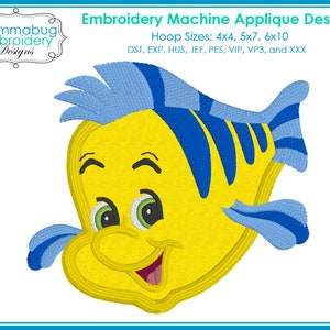 Little Mermaid Flounder Side Kick Fish DIGITAL Embroidery Machine Applique Design File