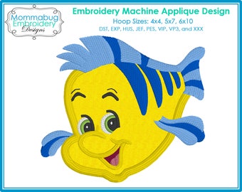 Little Mermaid Flounder Side Kick Fish DIGITAL Embroidery Machine Applique Design File