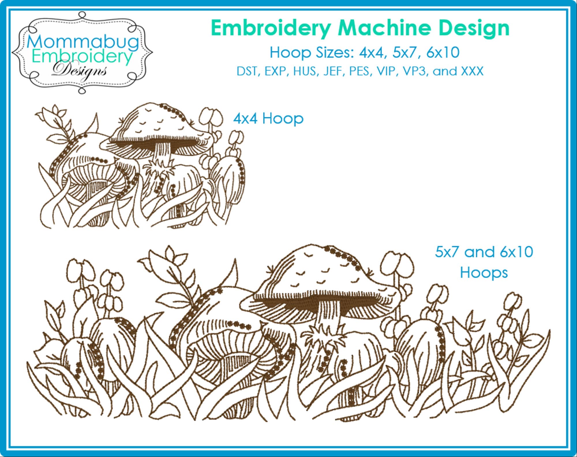 Pyrex Forest Fancies Mushrooms and Flowers DIGITAL Embroi… embroidery font sample