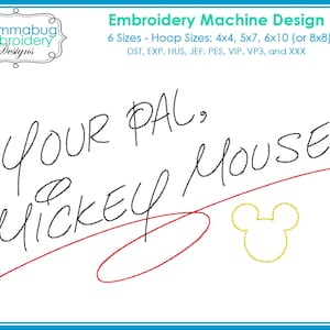 Magical Park Mouse Signature DIGITAL Embroidery Machine Design File