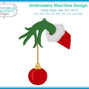 Mean Green Hand Holding a Christmas Ornament DIGITAL Embroidery Machine Design File