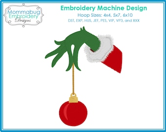 Mean Green Hand Holding a Christmas Ornament DIGITAL Embroidery Machine Design File