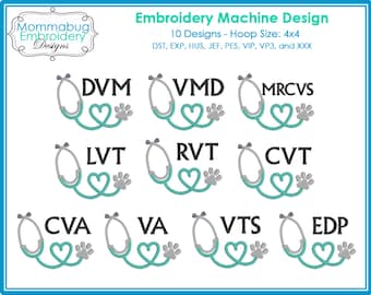 Veterinäryrkets förkortningar Tassavtryck Stetoskop Digital broderimaskindesignfil