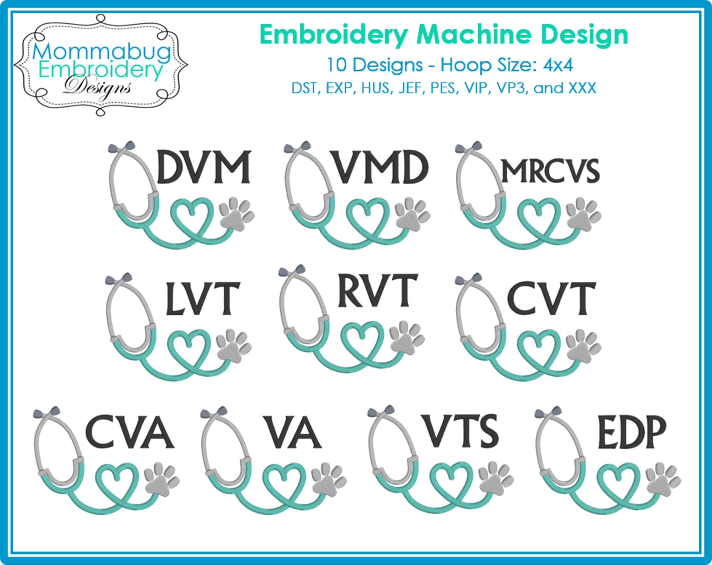 Veterinary Profession Abbreviations Paw Print Stethoscope… embroidery font sample