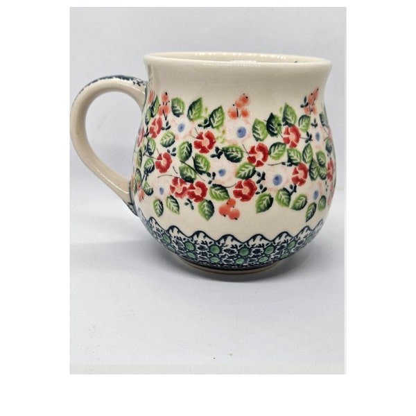 Unikat Ceramika Hand Painted Polish Pottery Floral Mug Brand new 18oz to rim