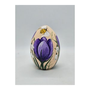 Hand Painted Free Standing Wooden Egg White with Floral Design