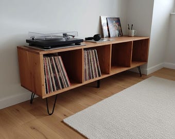 Vinyl record storage unit, solid wood assembled, just attach legs, LP storage unit, record player stand