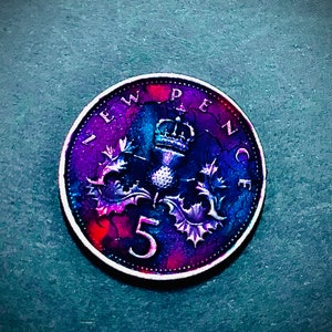 Sfondo galassia 1970 British 5 new pence smaltato a mano