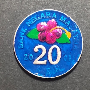 Hand enamelled full colour 20 sen coin from Malaysia 2001 flower