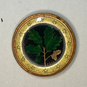 Hand enamelled 2011 2 euro cent coin! Black background
