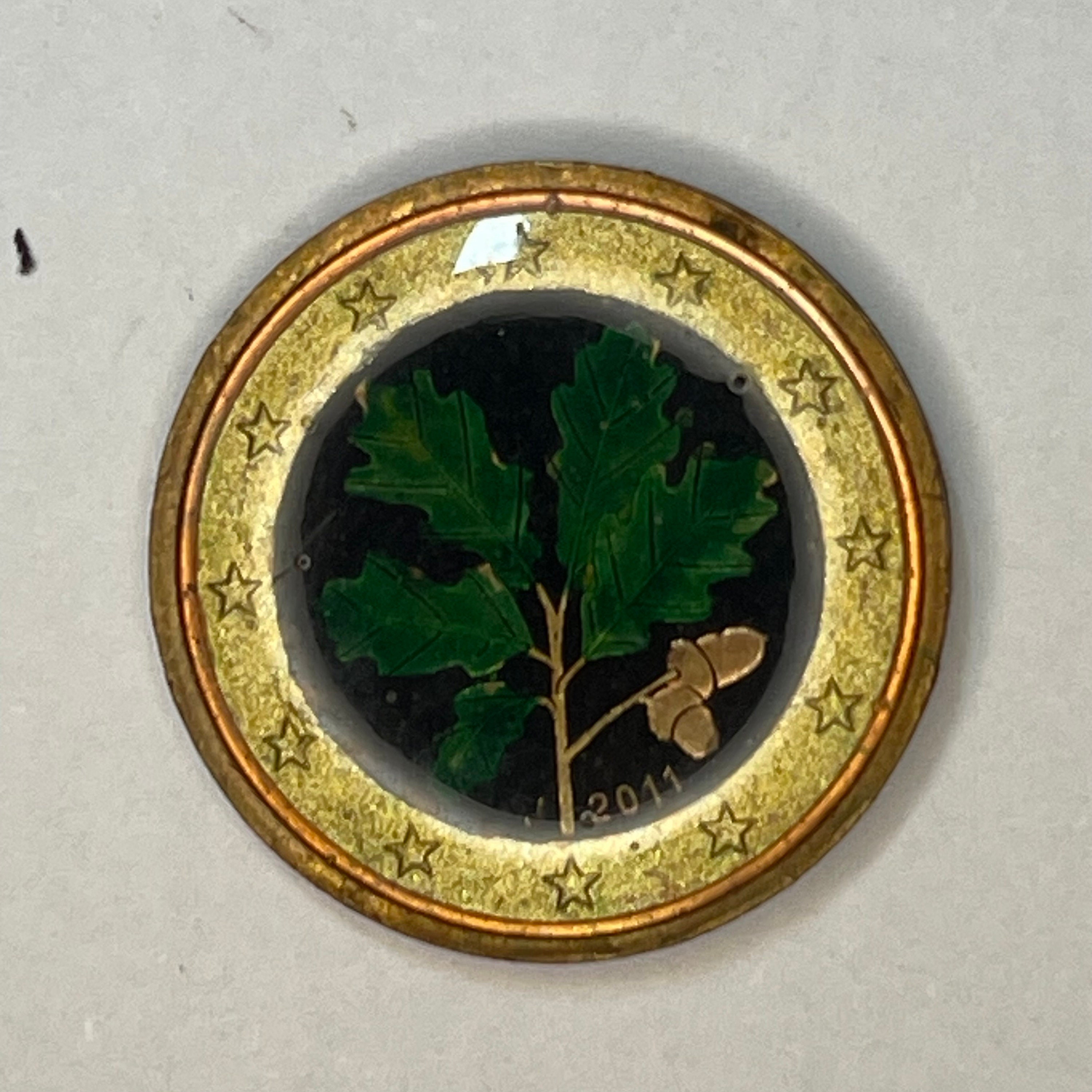 Hand enamelled 2011 2 euro cent coin! Black background