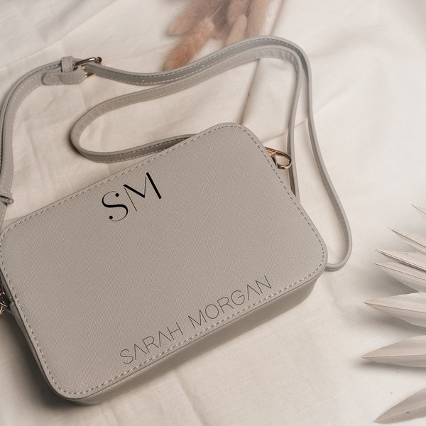 Personalisierte kleine Handtasche in grau, Tasche mit Initialen, Crossbody Bag,