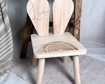 Chaise pour enfants avec oreilles de lapin personnalisée, tabouret pour enfants avec nom, gravure laser, chaise lapin lapin