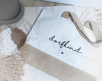 Week-end pour enfants du village | grand sac en jute et coton | Sac de courses