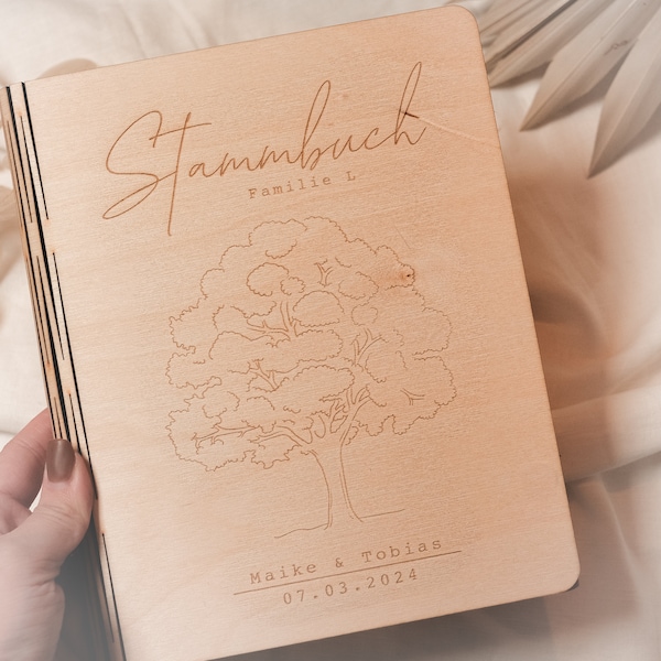 Personalisiertes Stammbuch aus Holz | Baum | inkl. 5 Einlagen, Stammbuch der Familie, standesamtliche Hochzeit