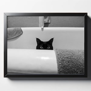 Cat in Bathtub Print | Cat in Bathtub Photo | Black Cat Wall Art | Black Cat Wall Decor | Cat Bathroom Decor | Black and White Cat Decor