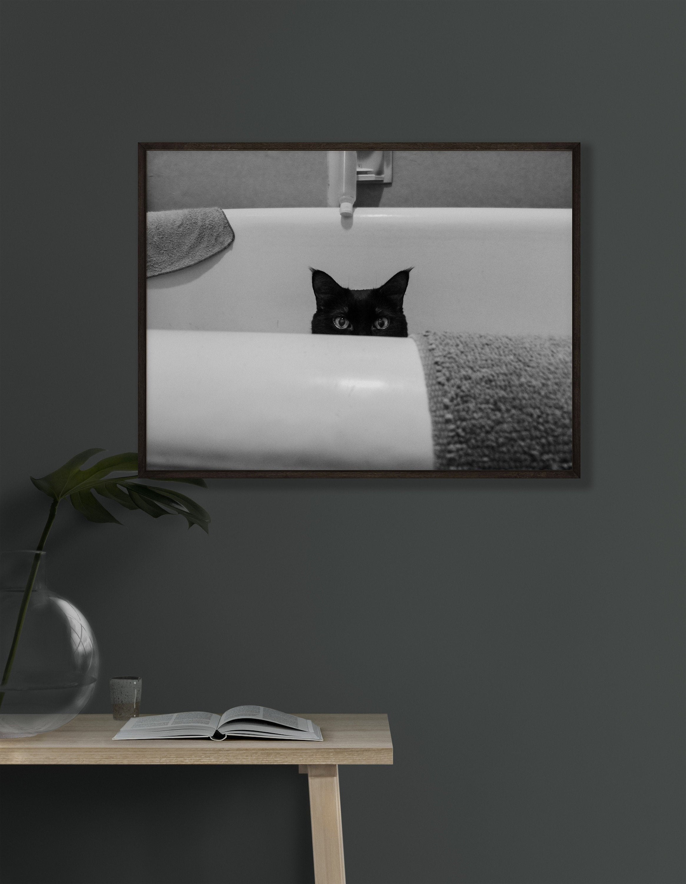 Cat in Bathtub Print | Cat in Bathtub Photo | Black Cat Wall Art ...