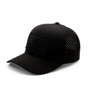Waterproof Performance Hat All Black American Flag Patch Sewn on Classic Trucker 112 style  golf outdoor cap