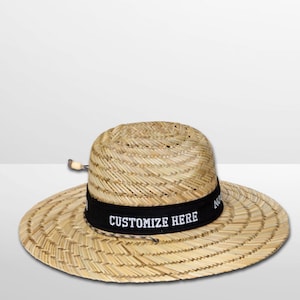 Large Straw Summer Sun Hat with Customizable Head Band for Fishing Gardening Beaches or Let&#39;s Go Brandon - Personalize this hat for a gift