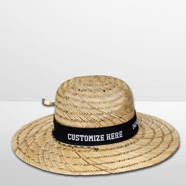 Large Straw Summer Sun Hat with Customizable Head Band for Fishing Gardening Beaches or Let's Go Brandon - Personalize this hat for a gift