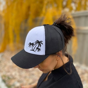 DATI Ponytail Women Baseball Cap - High Ponytail - UPF50 - Palm Trees - Women cap- Adjustable Ponytail hat - Pony cap  - Female cap