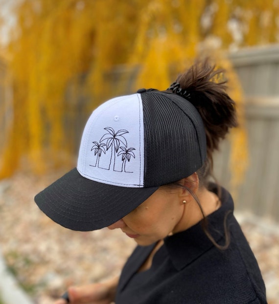 dati Ponytail Women Baseball Cap - High Ponytail - Upf50 - Palm Trees - Women Cap- Adjustable Ponytail Hat - Pony Cap - Female Cap