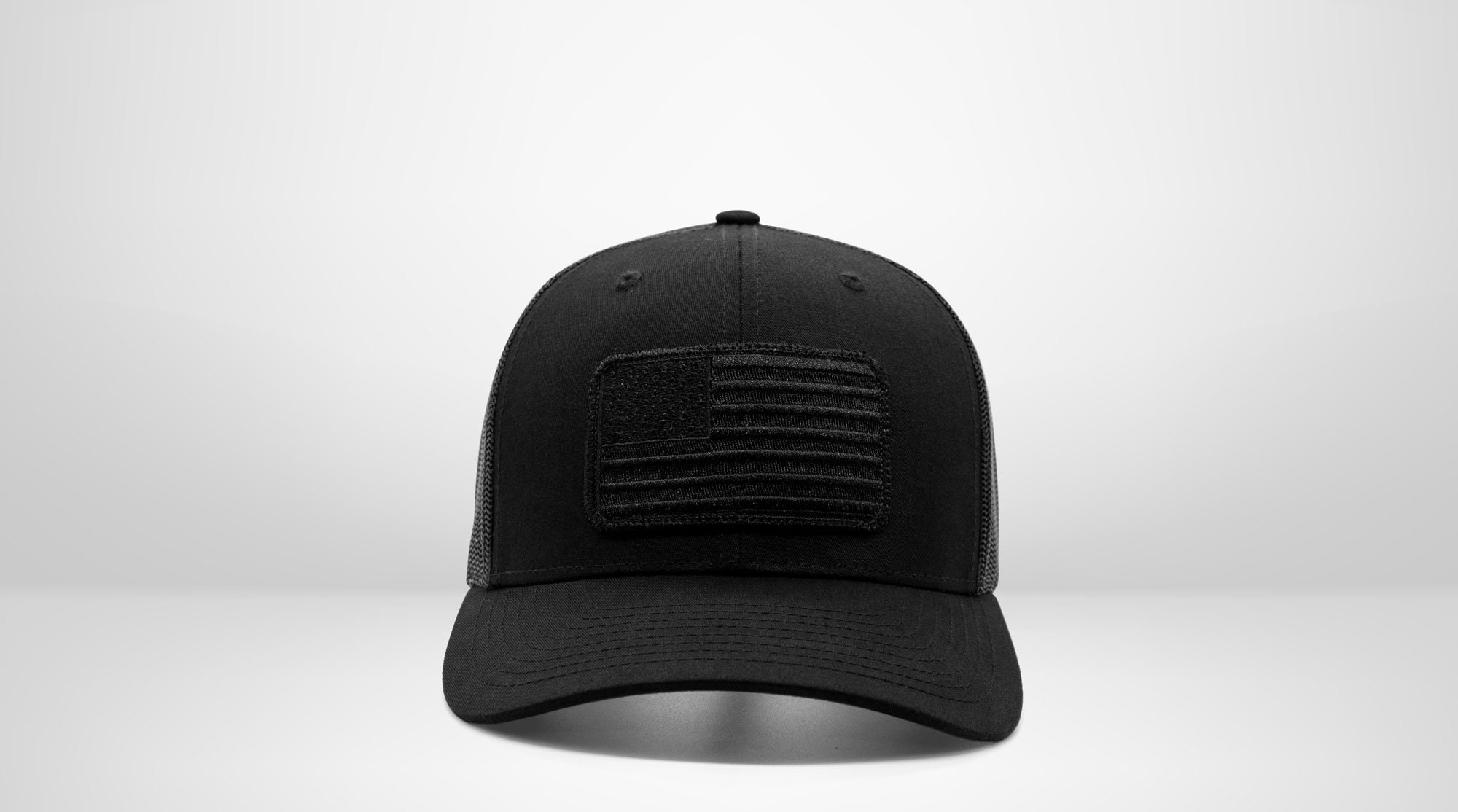 Let's Go Brandon All Black American Flag Patch Sewn on Classic Trucker
