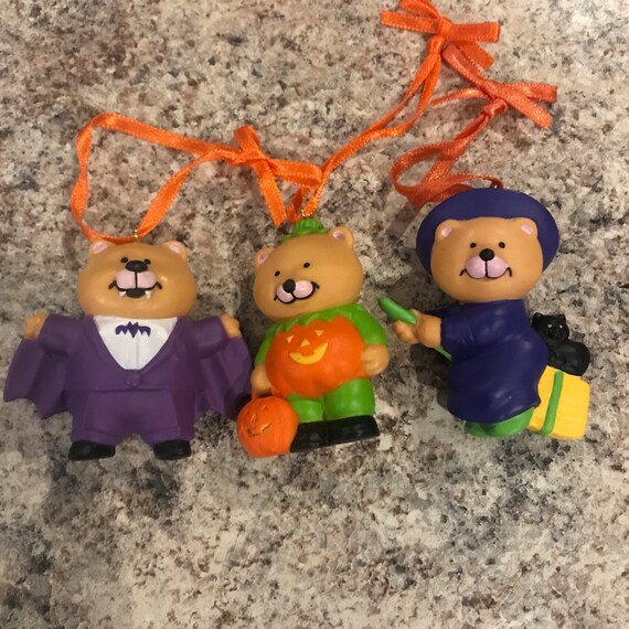 Vintage Avon Halloween Bear Dress up Ornaments Witch Pumpkin Etsy