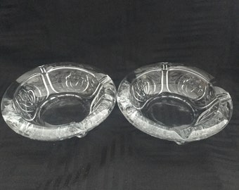 Vintage KIG Indonesia Ashtrays thick heavy clear glass rose pattern set of 2