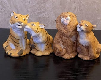 Vintage Franklin Mint Noah's Ark Lion and Tigers salt and pepper shakers 1987